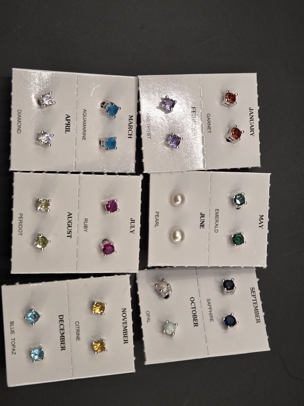 ​Ivy Sharpe 12-Pair Birthstone Stud Earring Set Silver Plated CZ New